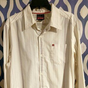 Quiksilver Men Large Long-Sleeve Ivory Casual Button-up Shirt